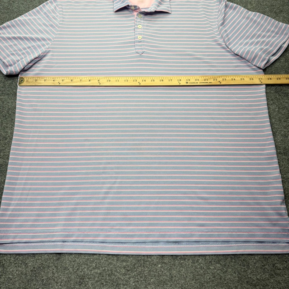 Johnnie-O Mens XXL Blue Pink Striped Performance Polo Shirt Stretch Short Sleeve - Picture 4 of 8